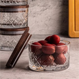 Resim Snippy Milla 6'lı Ahşap Vakumlu Kapaklı Cam Kahvaltılık Çok Amaçlı Cam Çerezlik 230 ml 