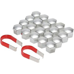 Resim Honmex 17mm İç Çaplı 15mm Yüksekli Kli 20 Adet Araba Tekerlek Somun Kapagi + 2 Araci - Gümüş Rengi 