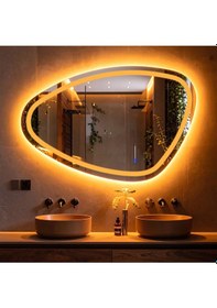 Resim Speci Amber Led'li Lazer Kumlamalı Lavabo & Banyo Aynası Dokunmatik Sensörlü 70 X 45 Turuncu 