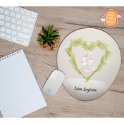 Resim hediye kapımda Kişiye Özel Anne Çocuk Tavşan Kalp Temalı Mouse Pad Bilek Destekli 