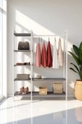 Resim Mobitopya Nilamu Antrasit Elbise Dolabı | Metal Gövdeli Açık Askılık & Organizer Dolap 130×170×34 Cm 