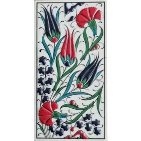 Resim Armada Çini 10x20 Cm ED 222 Üç Lale Karanfil Kütahya El dekoru Karo 