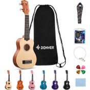 Resim Donner DUS-10N Soprano Ukulele Seti (Natural) 