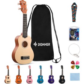 Resim Donner DUS-10N Soprano Ukulele Seti (Natural) 
