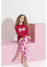 Resim Tarık 5-9 Yaş Kız Çocuk Barbie Baskılı İnterlok Pijama Takımı 3204270 - Nar Çiçeği Nar Çiçeği 