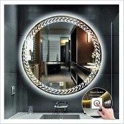 Resim Dnr-Mirror60 Cm Beyaz Ledli Tasarım Kumlamalı Dokunmatik Tuşlu Banyo Aynası Makyaj Aynası Işıklı Ayna 