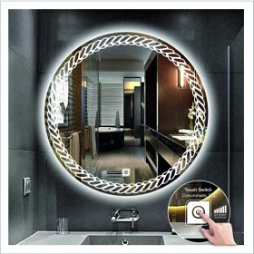 Resim Dnr-Mirror60 Cm Beyaz Ledli Tasarım Kumlamalı Dokunmatik Tuşlu Banyo Aynası Makyaj Aynası Işıklı Ayna 