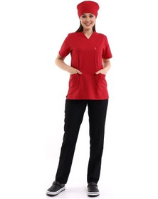 Resim Zarf Yaka Desenli Üst - 5308 Kırmızı Küçük Kalp-6409 