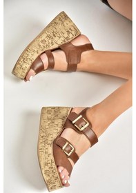 Resim Fox Shoes U996752009 Taba Dolgu Topuklu Kadın Ayakkabı Taba-suni Deri 