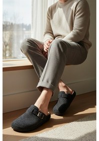 Resim Buratti Kemerli Keçe Kışlık Ev Erkek Terlik 6711003 Antrasit 