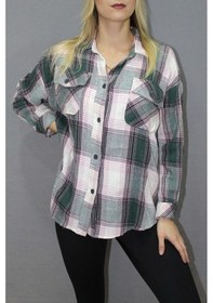 Resim Saklımoda Oversize Ekose Gömlek Yeşil - 4686.140 Çok Renkli 