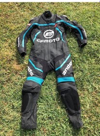 Resim Andes Turkuaz Deri Tek Parça Motosikletçi Tulumu 