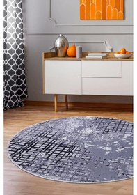 Resim Dijidekor Halı Siyah 8881 Yıkanabilir Saçaksız Yuvarlak Kesme İnce Yolluk Kilim Salon Halısı Modeli Çok Renkli 