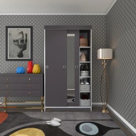 Resim Kenzlife gardırop sürgülü kapaklı kapılı 100 papatya gri aynalı gardolap dolap 