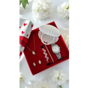Resim Istiridye Kadın Gümüş Saat Hediye Kutu Set 