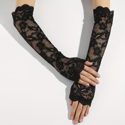 Resim Kadınlar İçin Yazlık Siyah Dantel Eldivenler - Esnek Çiçekli Bileklikler, Akşam Randevuları ve Özel Günler İçin Hafif Gelin Kol Kollukları, Makinede Yıkanabilir Moda Aksesuarı, Zarif Bileklik, El İşi 