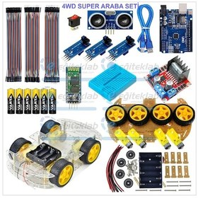 Resim 4wd Çizgi İzleyen Bluetooth Telefon Kontrollü Araç Kiti Demonte 