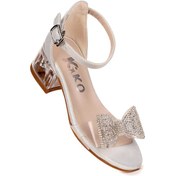 Resim Kiko Kids Tire Vakko Kız Çocuk 4 Cm Şeffaf Topuklu Sandalet Abiye Ayakkabı Sedef Sedef 