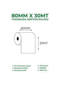 Resim 80x30 Termal Rulo Yazarkasa Adisyon Rulosu 1 Paket 10 Adet Tse Belgeli Bpa Free 