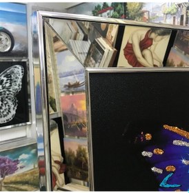 Resim Ayna Çerçeveli Sim Işlemeli Mavi Kelebekli Tablo 