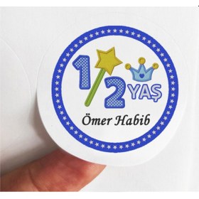 Resim 48 Adet 4 Cm Kişiye Özel Mavi Half Birthday Baskılı Mat Etiket Sticker - Yarım Yaş Doğum Günü 
