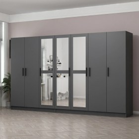 Resim Minar Kale 7 Kapaklı 3 Aynalı 4 Çekmeceli Dolap Antrasit 210 cm 