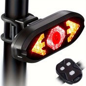 Resim USB Şarj Edilebilir LED Bisiklet Arka Işık Sol ve Sağ Dönüş Sinyalleri ile - 5 Mod, Uzaktan Kumanda, Güvenlik Uyarı Hoparlörü, Kırmızı/Sarı Işık Boncukları, ABS+PC Malzeme, Gece Sürüşü için Kompakt Tasarım, Bisiklet Işığı 