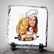 Resim Poğaça Ustası Kadın Karikatürlü Taş Blok 