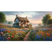 Resim Venspor Geleneksel Bir Kır Evi ve Çiçeklerle Bezenmiş Doğa Arkaplan, 200x150cm, Fon, Duvar Örtüsü 