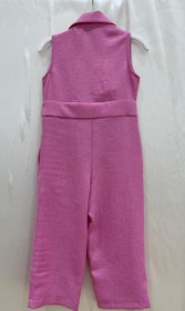 Resim Kız Çocuk Sıfır Kol Gizli Cepli Fermuarlı Klasik Yaka Tulum - Pembe - 3 Yaş 