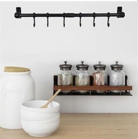 Resim Duvara Monte Edilen 6 Kancalı Dekor Kaşıklık Ve Kupa Askısı Siyah 