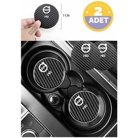 Resim Volvo V60 Siyah Karbon Bardak Altlığı Volvo Logolu V60 Yazılı Dayanıklı 7 Cm Tasarımı 2 Adet 2 Adet 
