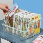 Resim Kolay Taşıma Elle Akrilik Şeffaf Kitap Organizerı, Büyük Kapasiteli Masaüstü Depolama Sepeti için Albümler, Kozmetikler, Atıştırmalıklar - Ev, Okul, Ofis Malzeme Konteyneri 