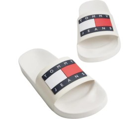 Resim Tommy Hilfiger Erkek Ekru Pool Slide Ess Terlik Düz Topuk ile Rahat Kullanım 