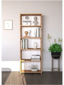 Resim Alpa Ev Mobilya 5 Raflı Kitaplık, Modern Çok Amaçlı Ahşap Ofis, Salon Ve Mutfak Raf Dolabı Atlantik Çam 