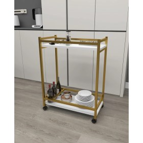 Resim Hnc Home Gold Metal Servis Sehpası Servis Arabası Yan Sehpa Kenar Sehpa Tekerlekli Sunum Arabası Şaraplık 