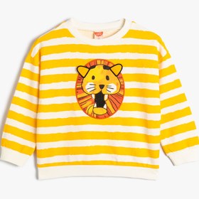 Resim Erkek Bebek Çizgili Sweatshirt Aslan Grafik Baskılı Uzun Kollu Bisiklet Yaka 