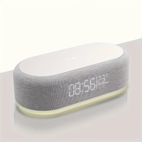Resim Turcoshop11 Beyaz 4ü1 Aydınlık Gece Lambası Dijital Saat Kablosuz Şarj Usb Type-c Seyahat 