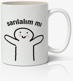 Resim Sarılalım Mı Yazılı Baskılı Kupa Bardak - Baskılı Kahve Kupa Bardak 