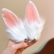 Resim 2'li Pembe Kabarık Kedi Kulaklı Saç Tokası Seti - Beyaz Ponponlu Sevimli Tavşan Kulakları, Yumuşak Kumaş Saç Aksesuarları Paskalya, Fotoğraf Çekimleri ve Günlük Giyim İçin (14+ Yaş) 
