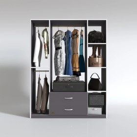 Resim Kenzlife giysi dolabı orhan 175*120*40 gri gardırop 2 çekmeceli 