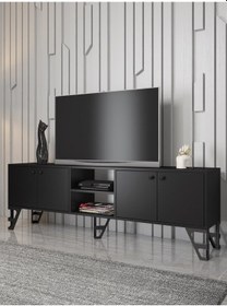 Resim Wood'n Love Sofia 180 Cm Metal Ayaklı Tv Ünitesi - Siyah / Siyah 