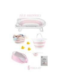 Resim 6'lı Bebek Küvet Set Fileli Cm-6 Parça Bebe Setı Katlanır Pembe 