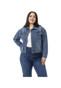 Resim Disentis Büyük Beden Göğüsten Çift Cepli Kısa Mavi Denim Ceket Mavi 