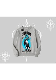Resim Biskilet Sweatshirt Anime Cyberpunk Kız Baskılı Gri 
