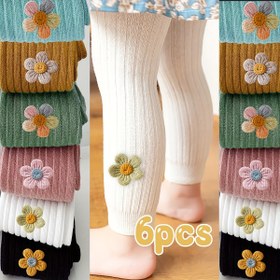 Resim 6'lı Paket Kız Çocukları İçin Şekerleme Desenli Diz Üstü Đoraplar - Tüm Mevsimler için, ¾ Boy, Yumuşak Pastel ve Canlı Çiç 