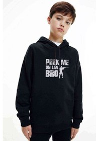Resim Tshirthane Pubg Peek Me On Lan Bro Baskılı Unisex Çocuk Kapüşonlu Sweat (528609260) Siyah 