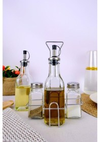 Resim Digithome Metal Standlı Yağlık Sirkelik Ve Tuzluk Baharatlık Seti 03640 - C1-1-154 Gri 
