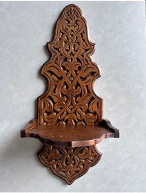 Resim Otantik Çarşı Ahşap Oymalı Kavukluk Lambalık Raf Büyük Boy K402 Kahverengi 