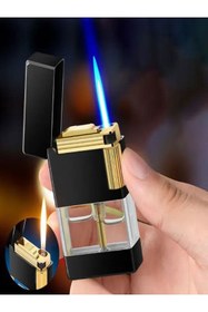Resim H.D ÇAKİBİÇAK DÜNYASİ ÇİFT ALEV METAL şeffaf gaz dolum sigara çakmaktaşı çakmak Retro bütan çakmak sigara aksesuarları 